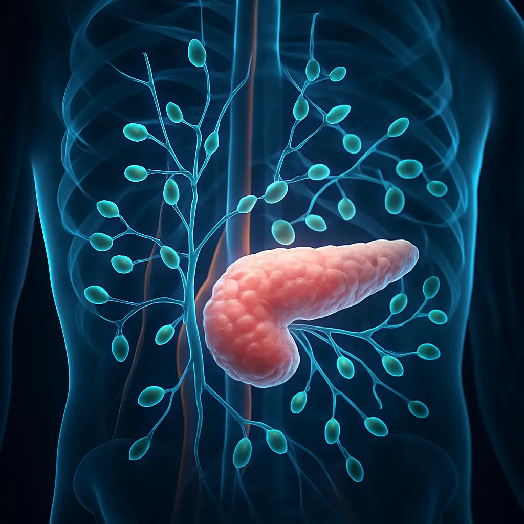 Infografía del sistema linfático alrededor del páncreas